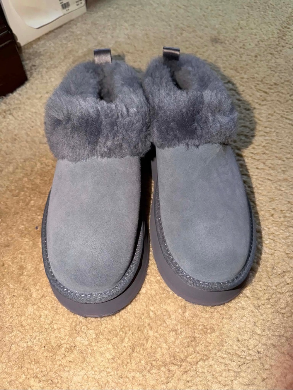 UGG Women's Gray Shearling Cuff Suede Slippers